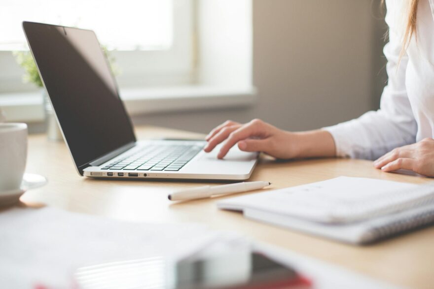 person using laptop